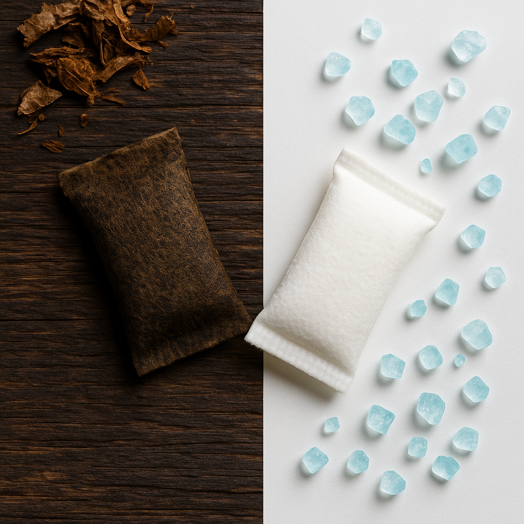 A direct visual comparison highlighting the differences in a snus vs nicotine pouches side-by-side shot.