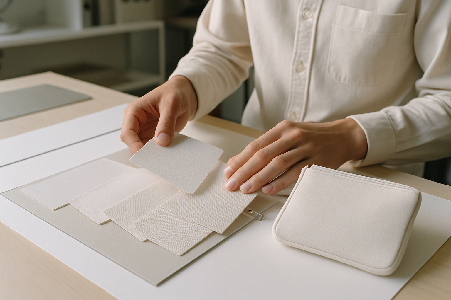A sensory architect selecting from a palette of innovative materials for premium snus portion bags.