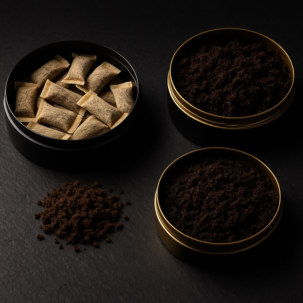 A collection of different types of oral tobacco products, showcasing the diversity discussed in this oral tobacco products guide.