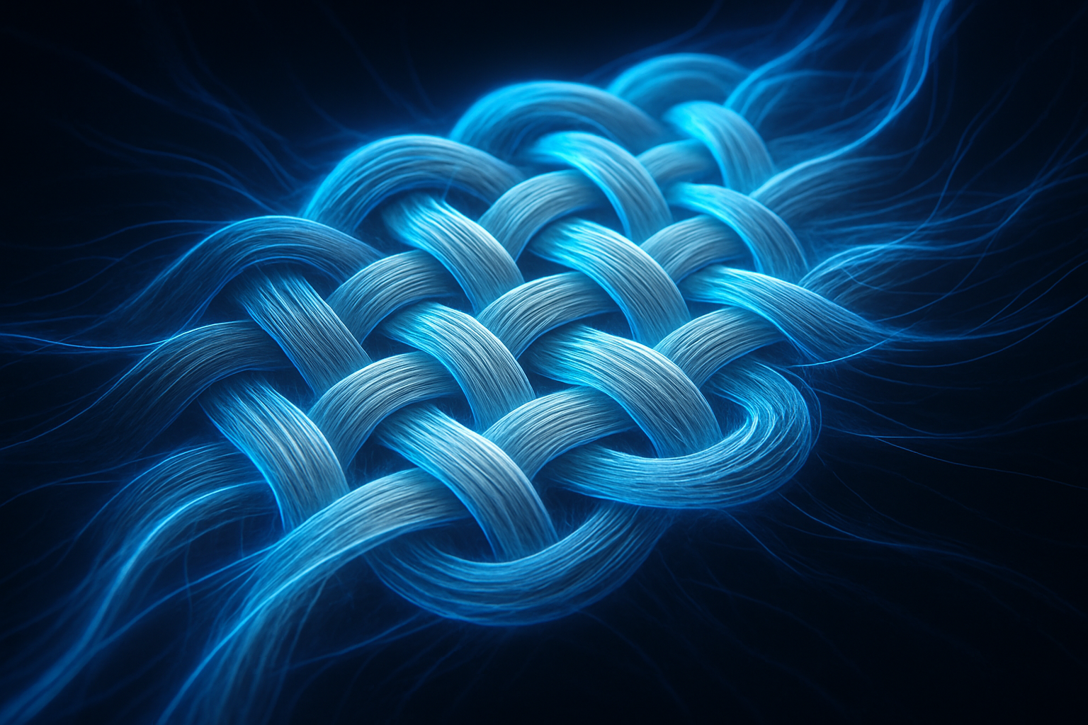 An abstract visualization of advanced, interwoven fibers representing innovations in snus portion bags and pouch material science.